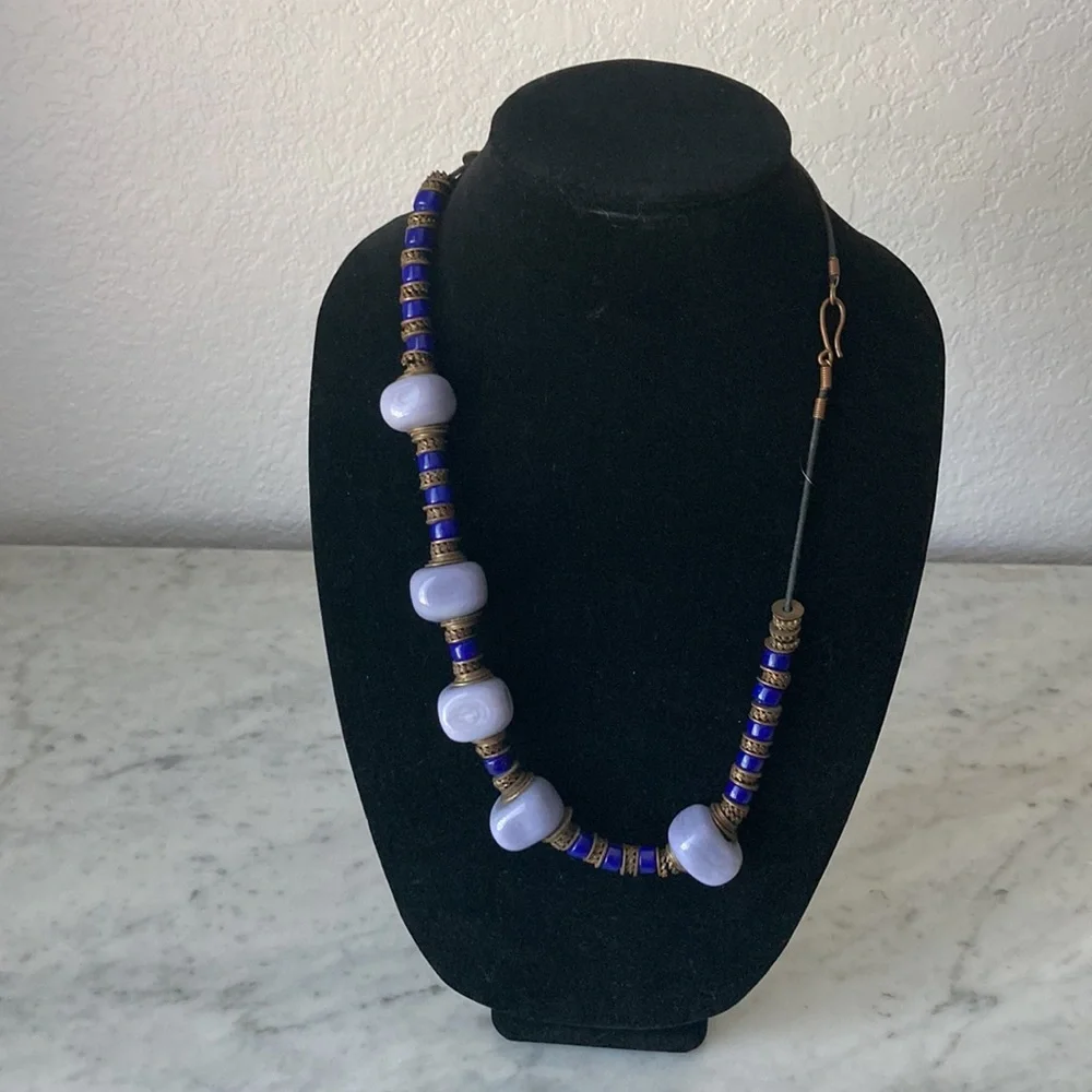 Murano Glass Necklace Artist Studio Made Purple Beads - Picture 7 of 8